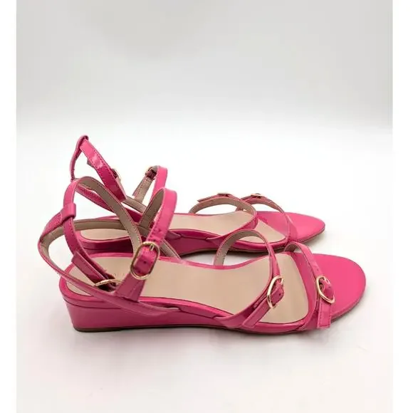 Stuart Weitzman Grecian Buckle Wedge Sandal Women's Peonia Size US9B EU39.5 - Picture 3 of 13